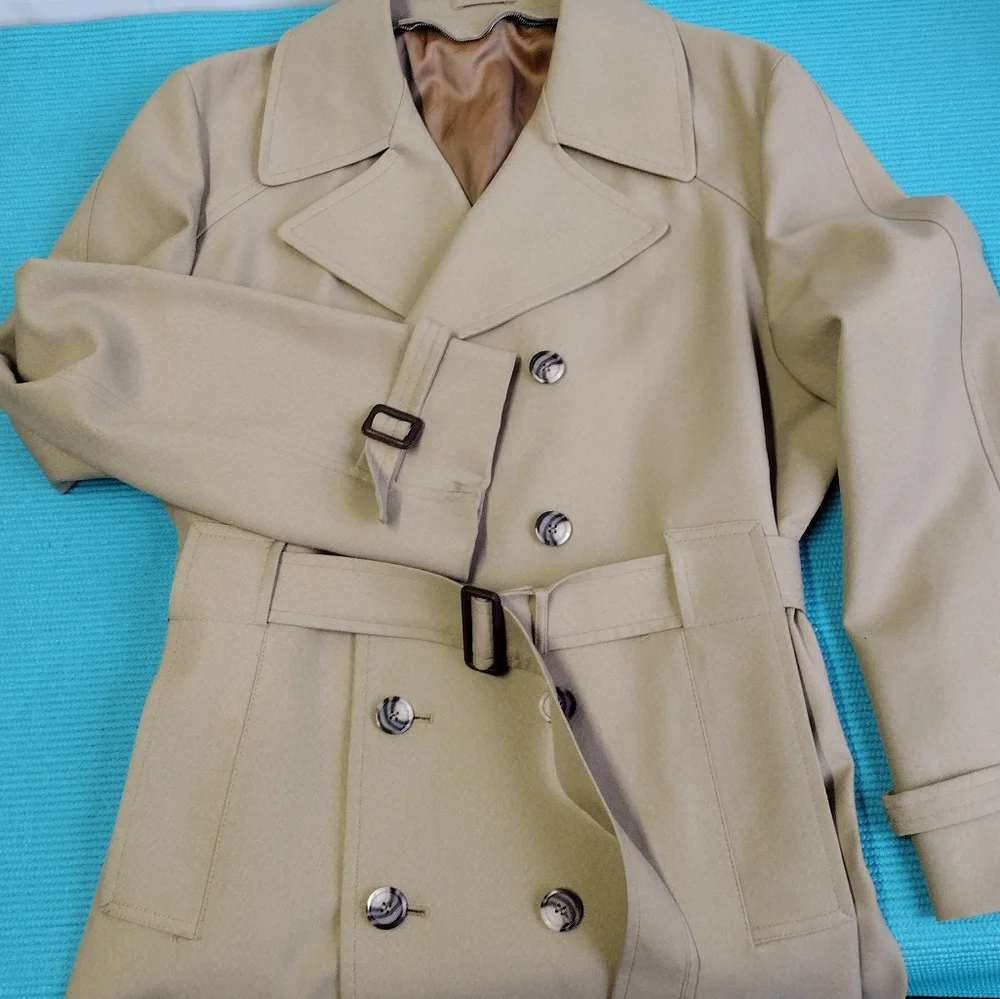 Clipper Mist By Londontown Men's Long Trench Coat Double Breasted Belted 42 Tall
